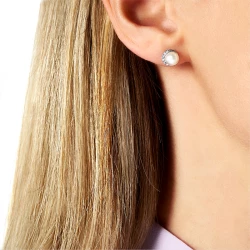 Yoko Trend Collection 18ct White Gold Freshwater Pearl & Diamond Curve Side Stud Earrings