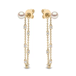 Yoko Trend Collection 18ct Yellow Gold Freshwater Pearl & Diamond Chain Drop Earrings