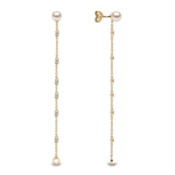 Yoko Trend Collection 18ct Yellow Gold Freshwater Pearl & Diamond Chain Drop Earrings