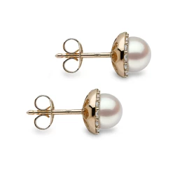 Yoko Trend Collection 18ct Yellow Gold Freshwater Pearl & Diamond Curve Stud Earrings