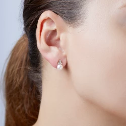 Yoko Trend Collection 18ct Yellow Gold Freshwater Pearl & Diamond Top Stud Earrings