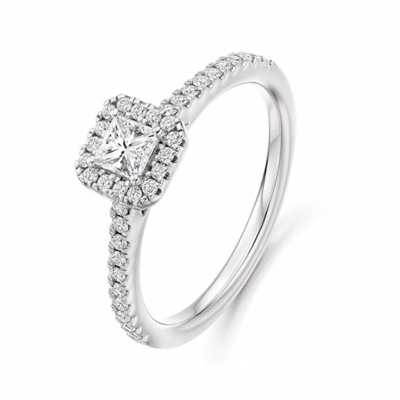 Platinum & Princess Cut Diamond Halo Style Ring - 0.36ct