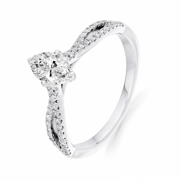 Platinum & Marquise Cut Diamond Solitaire Ring - 0.45ct