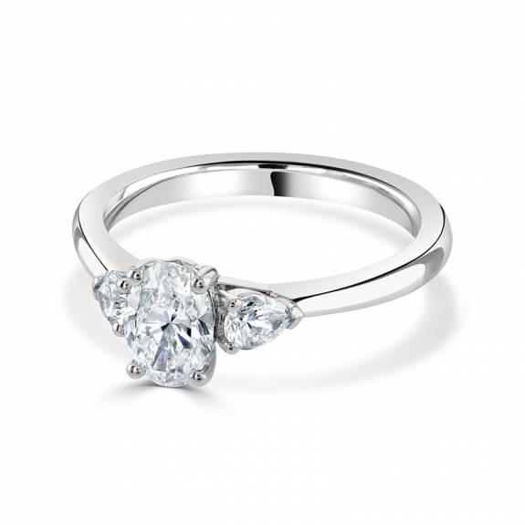 Platinum Oval & Pear Cut Diamond Trilogy Style Ring