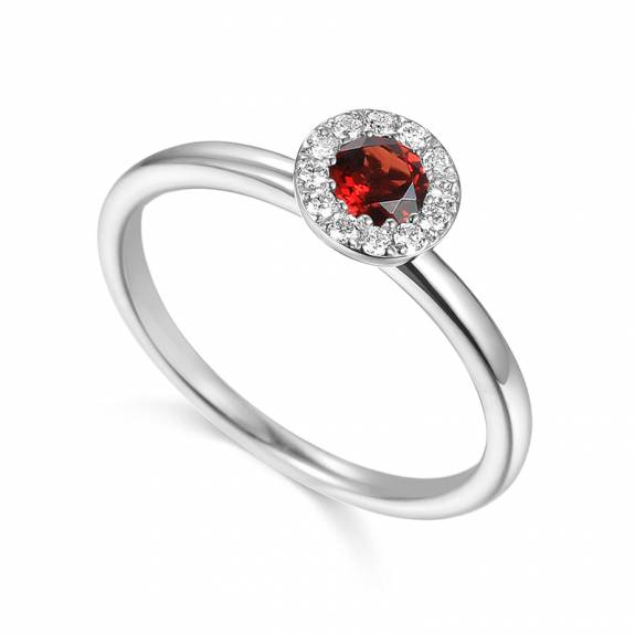 9ct White Gold Garnet & Diamond Cluster Birthstone Collection Ring - January
