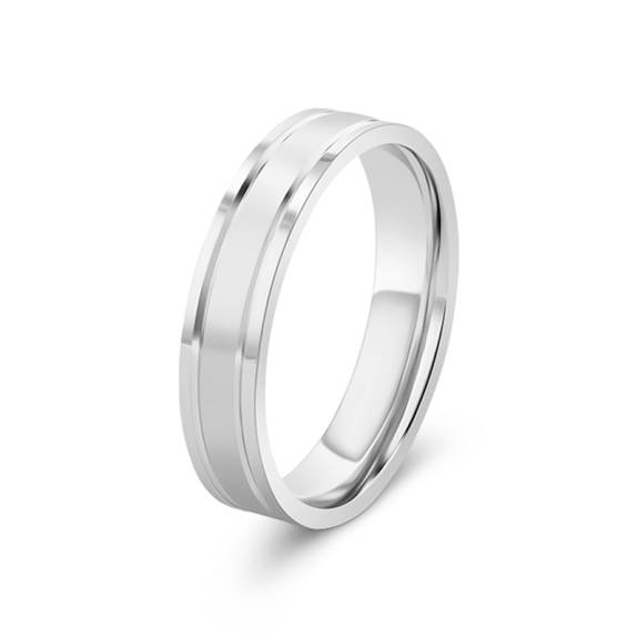 Platinum Satin & Polished Centre Groove Wedding Ring - 5mm