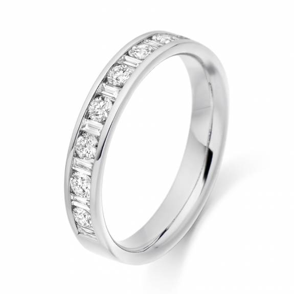 Platinum Baguette & Brilliant Cut Diamond Channel Set Ring