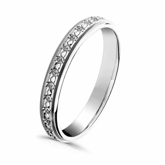 Ladies 18ct White Gold "Diamond Cut" Patterned Wedding Ring