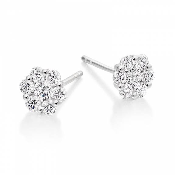 18ct White Gold & Diamond Cluster Earrings - 0.54ct