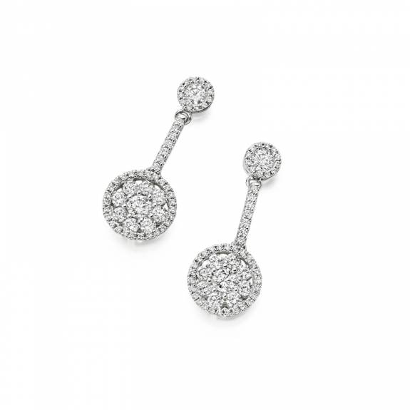 18ct White Gold & Diamond Circular Drop Earrings