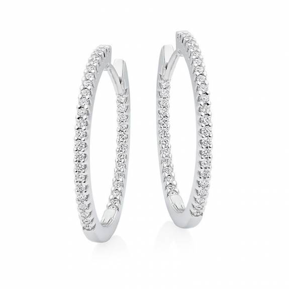 18ct White Gold Diamond Hoop Earrings - 0.50ct