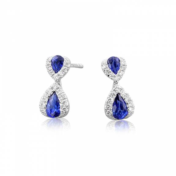 18ct White Gold Sapphire & Diamond Double Pear Drop Earrings