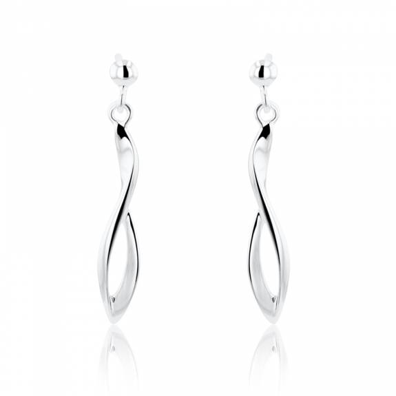 Silver Long Open Twist Drop Earrings