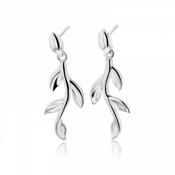 Silver Long Leaf Design Drop Earrings
