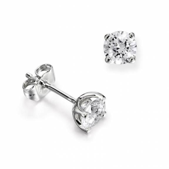 18ct White Gold & Diamond Four Claw Stud Earrings - 0.42ct