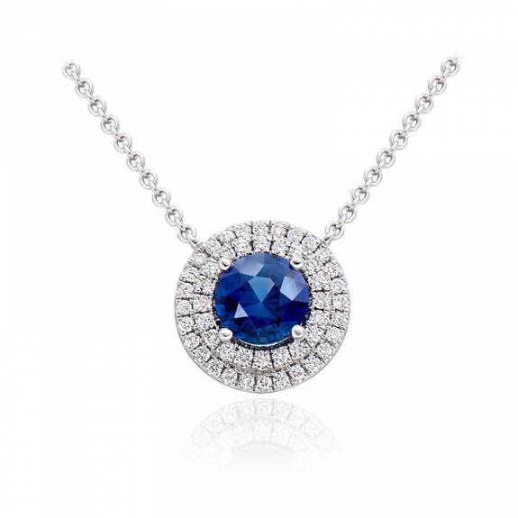 18ct White Gold Sapphire & Diamond Halo Style Pendant					