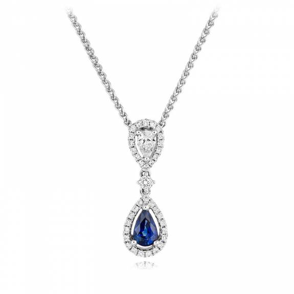 18ct White Gold Sapphire & Diamond Pear Shaped Clusters Pendant						