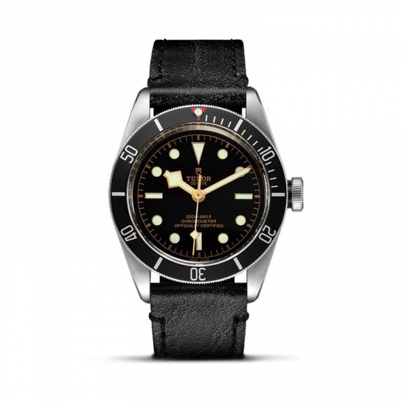 TUDOR Black Bay Black Dial Leather Strap Watch - 41mm