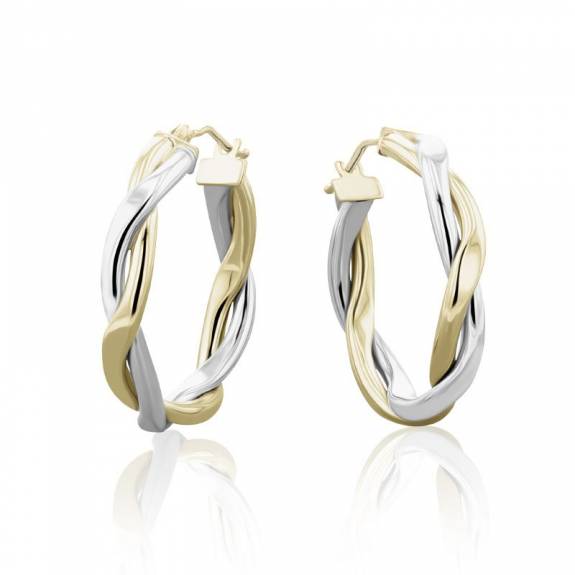 9ct Yellow & White Gold Entwined Strand Hoop Earrings
