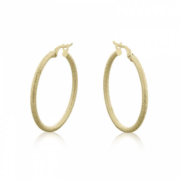 9ct Large Yellow Gold Engine-Turned Pattern Thin Hoops