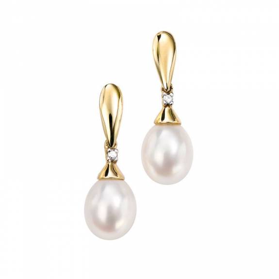 9ct Yellow Gold Freshwater Pearl & Diamond Earring