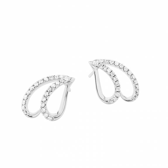 18ct White Gold & Diamond Curved Tear Design Stud Earrings