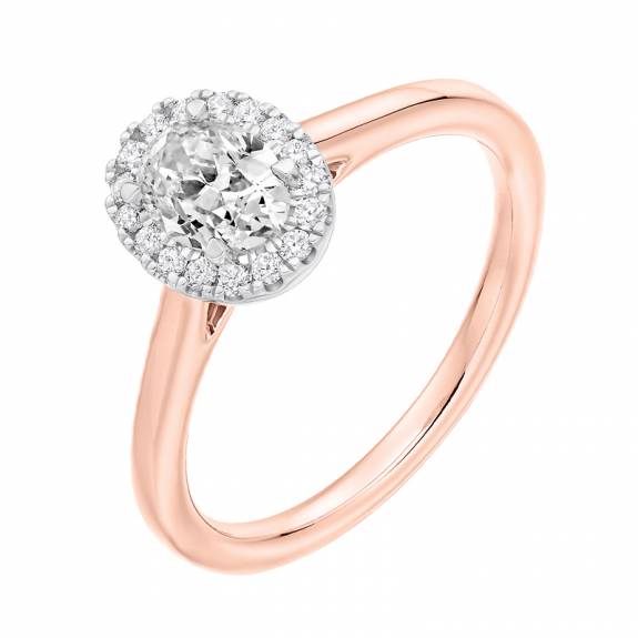 18ct Rose Gold Oval Halo Style Engagement Ring - 0.30ct