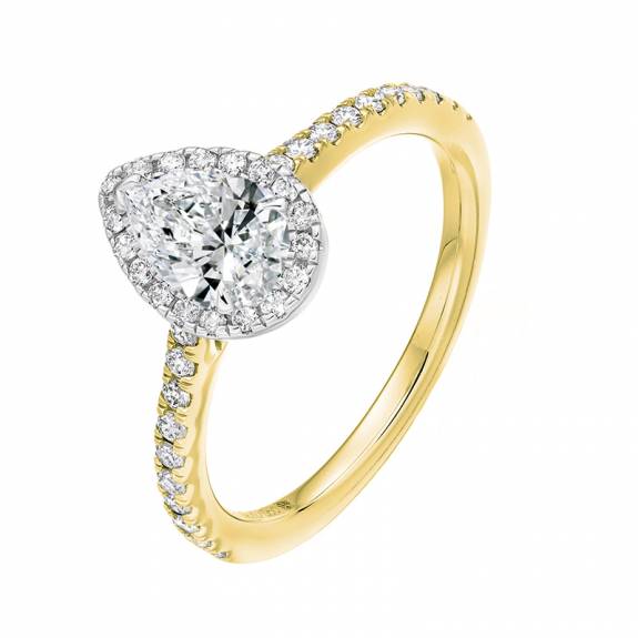 18ct Yellow Gold Pear Cut Halo Style Engagement Ring - 0.50ct