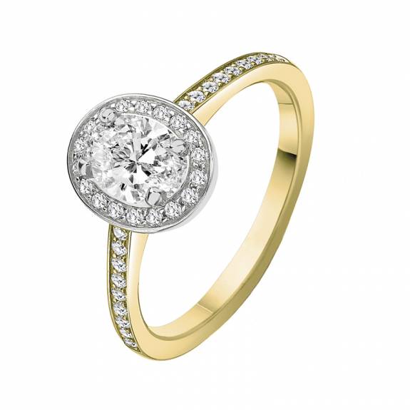 18ct Yellow Gold Oval Halo Style Engagement Ring - 0.50ct 