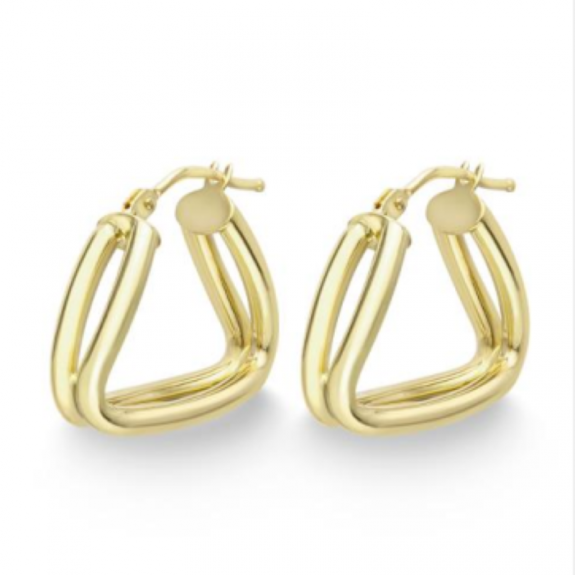 9ct Yellow Gold Two Strand Open Triangular Hoop Earrings