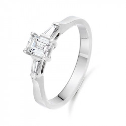 Platinum Emerald & Taper Cut Diamond Ring