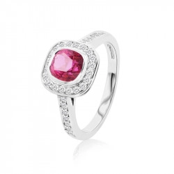 18ct White Gold Ruby & Diamond Halo Ring