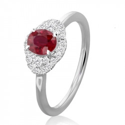 18ct White Gold Ruby & Diamond Fancy Cluster Style Ring