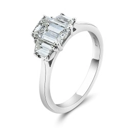 Platinum Octagon & Trap Cut Diamond Trilogy Style Ring