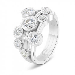 18ct White Gold Three Strand Scattered Rub-Over Set Diamond Dress Ring