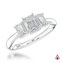 Platinum Florentine Emerald Diamond Three Stone Engagement Ring - 1.60ct