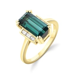 18ct Yellow Gold Octagonal Teal Tourmaline & Diamond Dress Ring