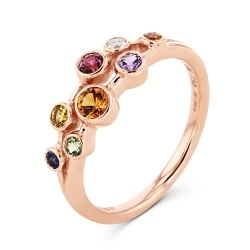 18ct Rose Gold Two Strand Multi-Coloured Sapphire & Diamond Dress Ring