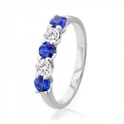 Platinum Sapphire & Diamond Five Stone Eternity Style Ring