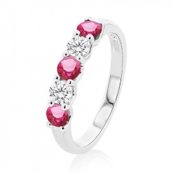 Platinum Ruby & Diamond Five Stone Eternity Style Ring