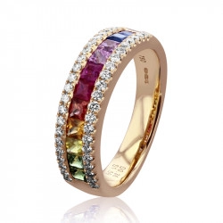 18ct Rose Gold Multi Coloured Sapphire & Diamond Ring