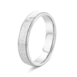 Gents Platinum Hammered Effect Centre Wedding Ring - 5mm