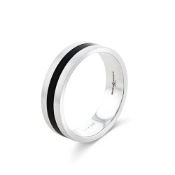 Gents 9ct White Gold & Black Ceramic Centre Wedding Ring - 6mm
