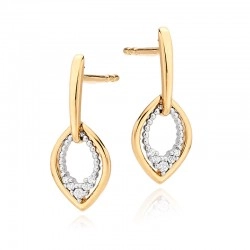 18ct Yellow & White Gold Diamond Leaf Shape Drop Earrings