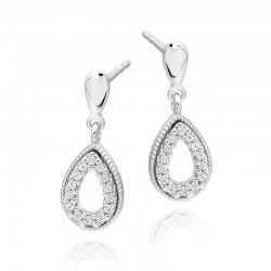 9ct White Gold & Diamond Open Pear Shaped Drop Earrings