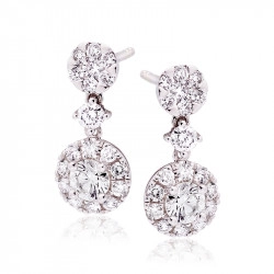 18ct White Gold Double Diamond Cluster Drop Earrings