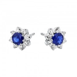 18ct Gold Sapphire & Diamond Flower Cluster Earrings