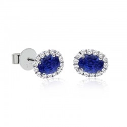 18ct White Gold Sapphire & Diamond Oval Cluster Earrings