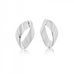 Silver Satin & Polished Oval Ribbon Twist Stud Earrings