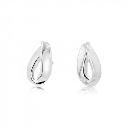 Silver Satin & Polished Open Ribbon Design Stud Earrings